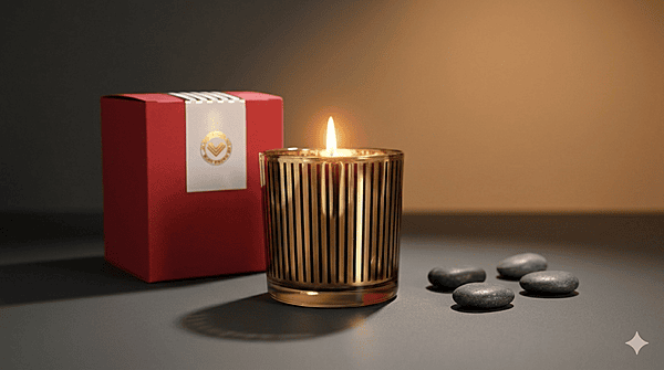 JAR CANDLE X 150 ML VERTICAL GOLD STRIP