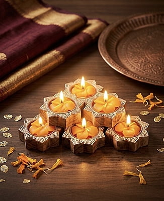 SET OF 6 WOODEN DIYAS