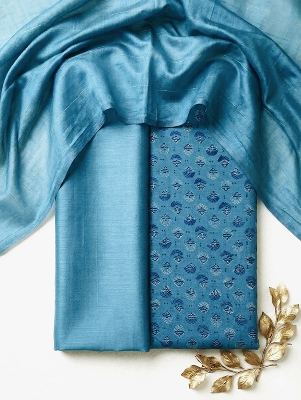 Turquoise Buta Chanderi Block Print Suit Set