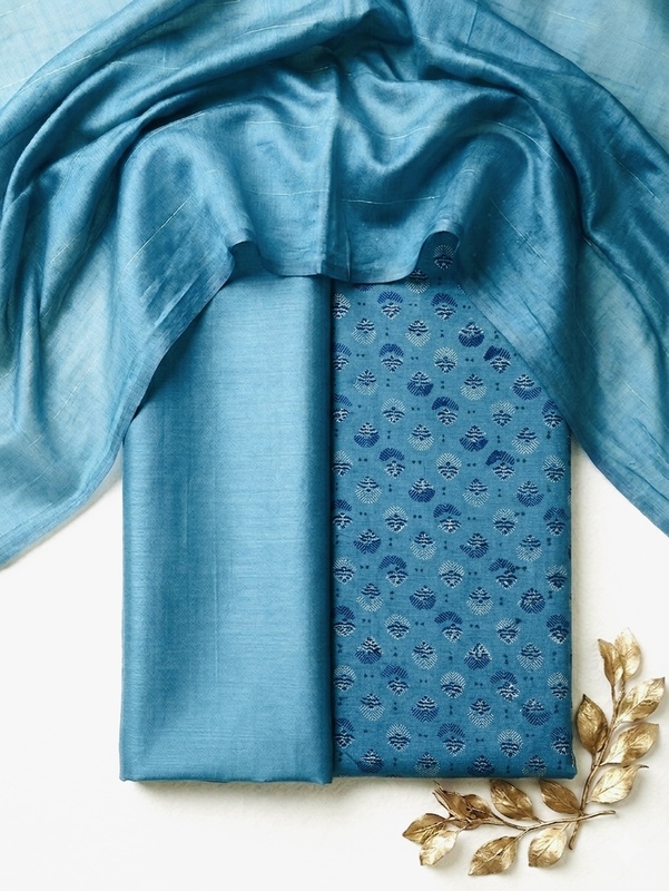 Turquoise Buta Chanderi Block Print Suit Set