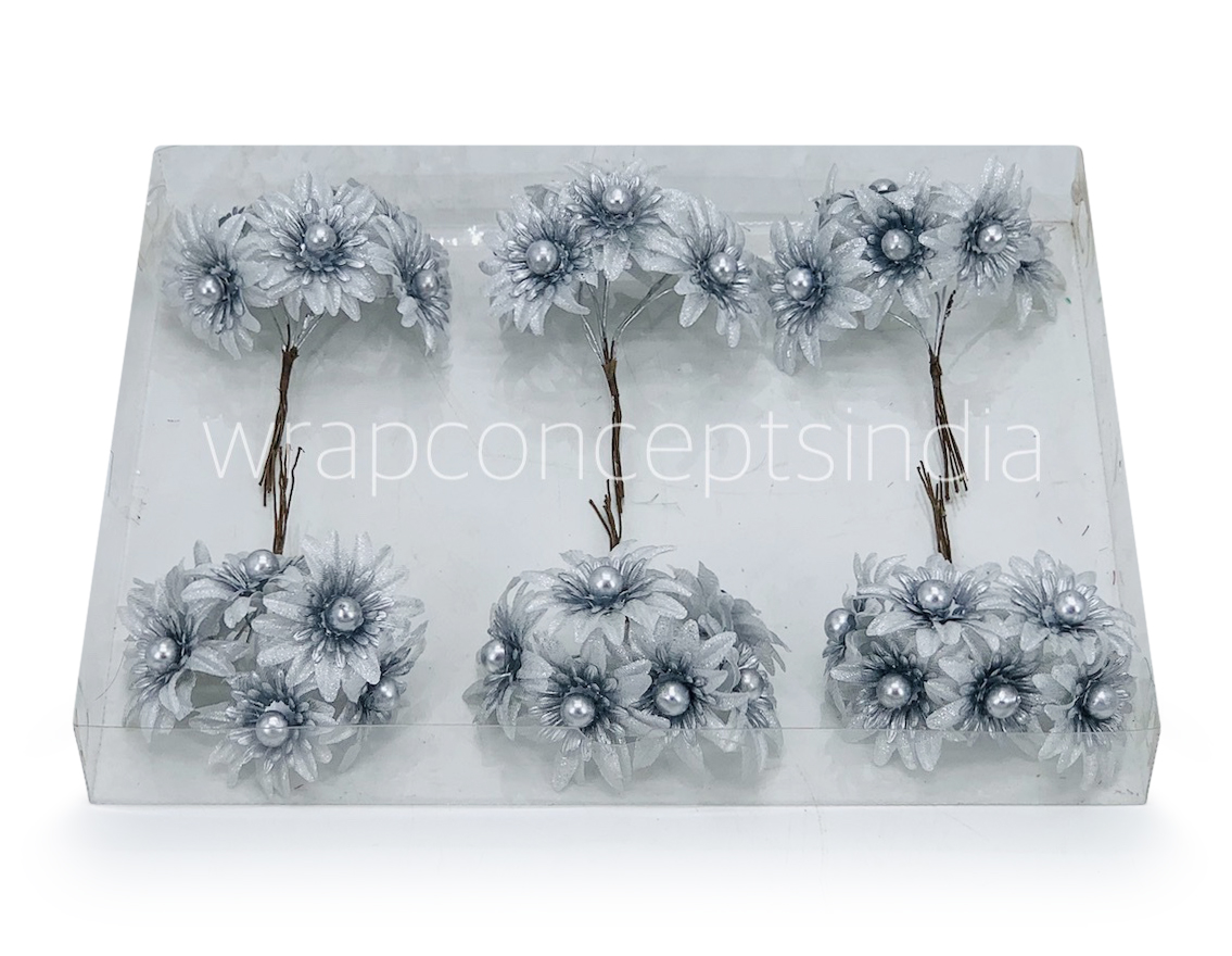 Silver Flowers on stick with Gold Ball