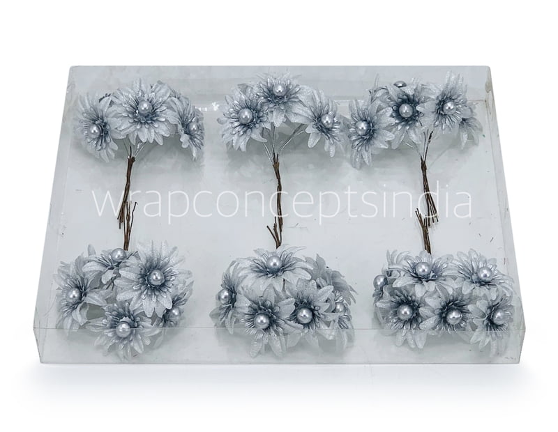 Silver Flowers on stick with Gold Ball