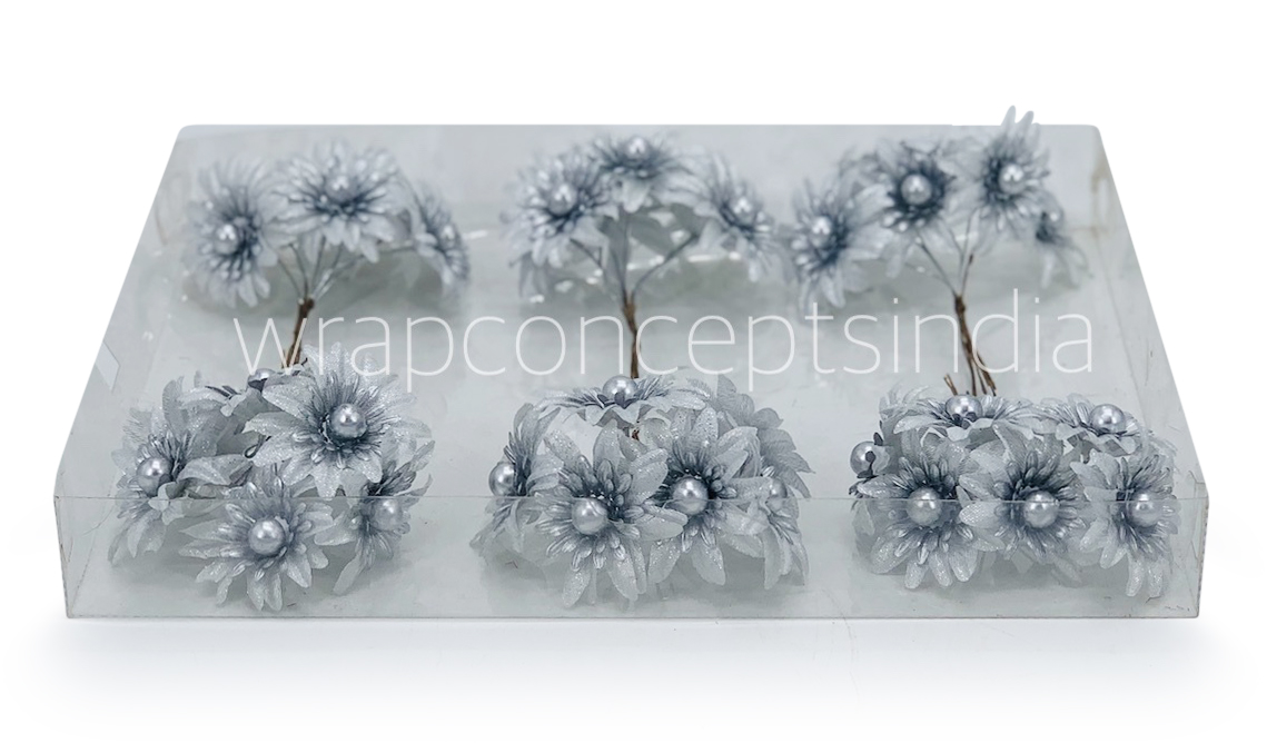Silver Flowers on stick with Gold Ball