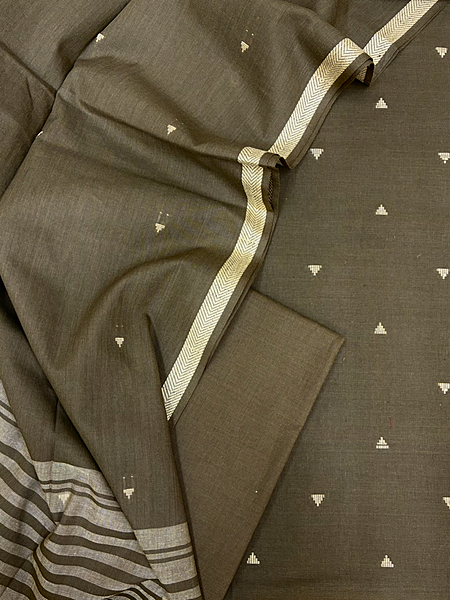 Handloom Cotton Dobby Booty 3 Pc Suit Set (Moss Green)