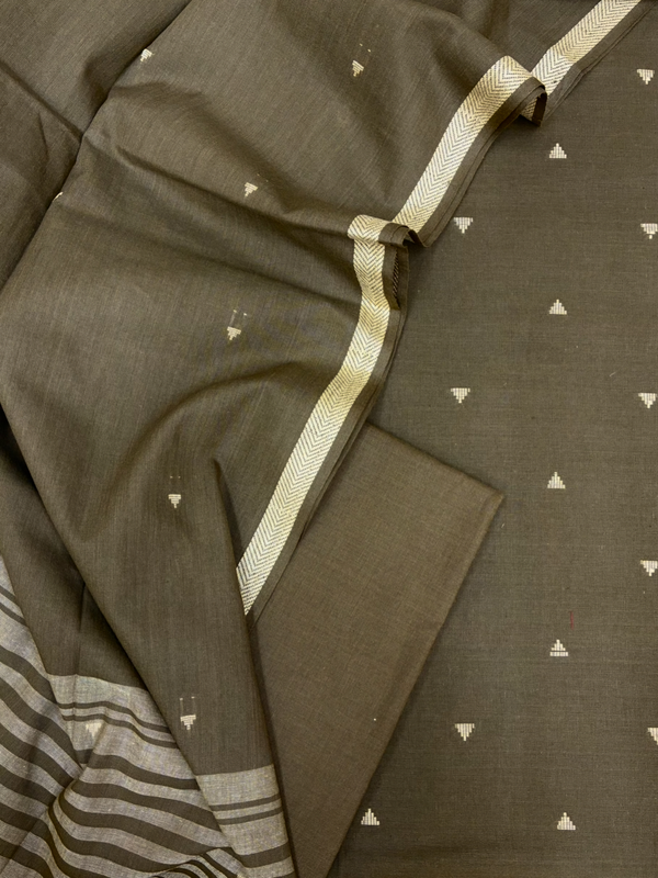 Handloom Cotton Dobby Booty 3 Pc Suit Set (Moss Green)