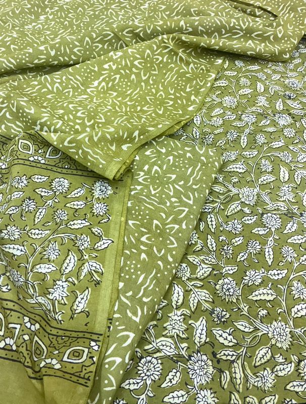 Cotton Akola Dabu Print Suit Set Mehndi Jaal