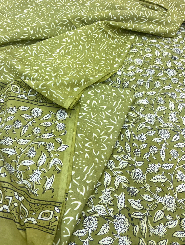 Cotton Akola Dabu Print Suit Set Mehndi Jaal