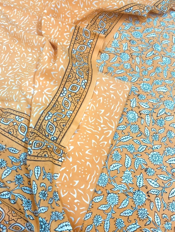 Cotton Akola Dabu Print Suit Set Mango Yellow Jaal