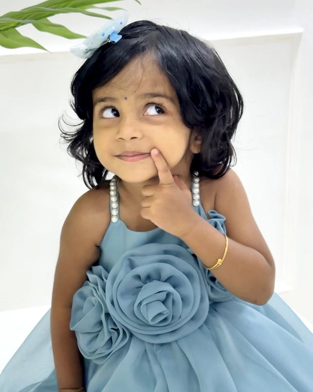 Soft Blue Organza 3D Floral Gown