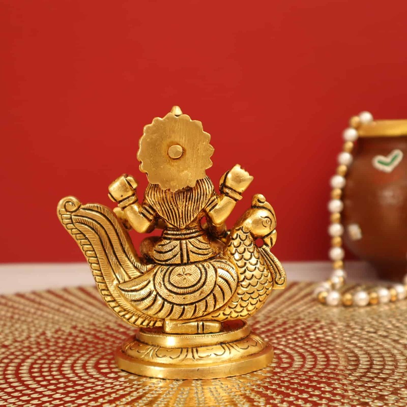 Brass Beautiful Saraswati Devi Idol - 4.5 Inch Height | Divine Home Decor