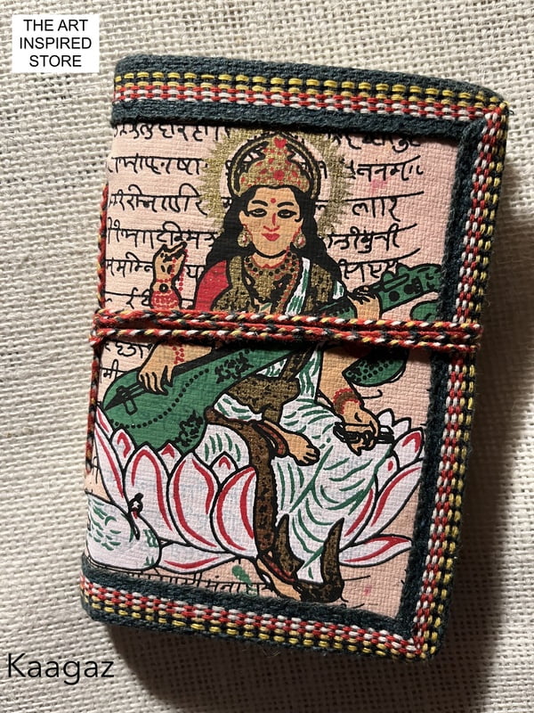 Kaagaz Handcrafted Pocket Notebook | 'Saraswati' Print | A Light Shade of Red