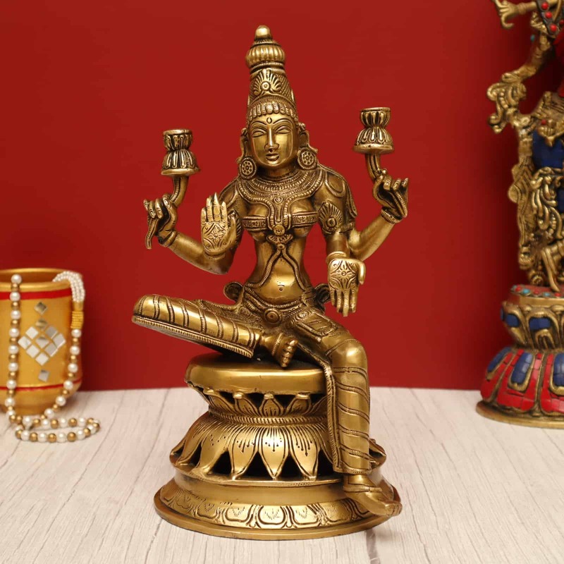 Brass Exquisite Lakshmi Devi Idol - 13 Inch Height - Auspicious Symbol of Prosperity!