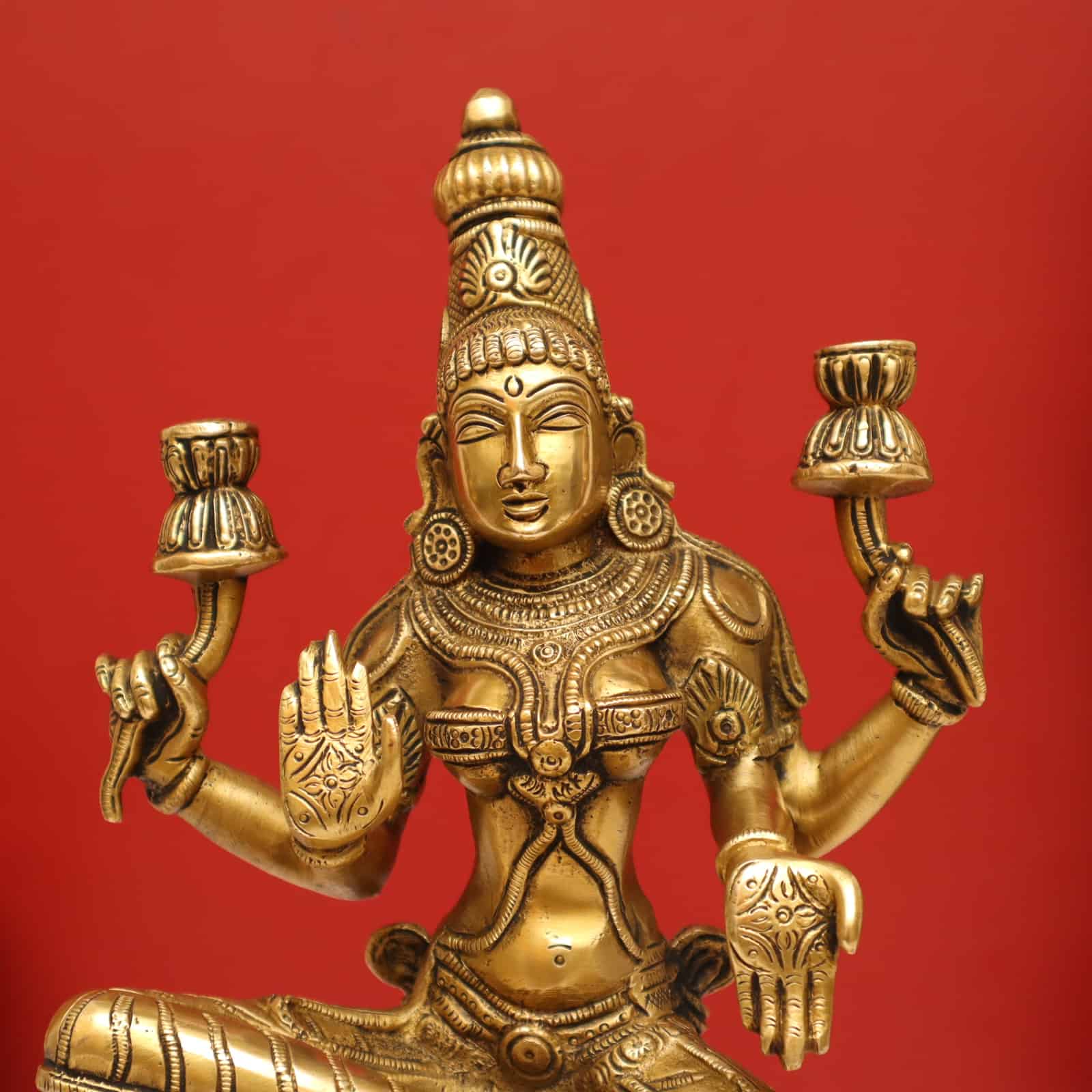 Brass Exquisite Lakshmi Devi Idol - 13 Inch Height - Auspicious Symbol of Prosperity!