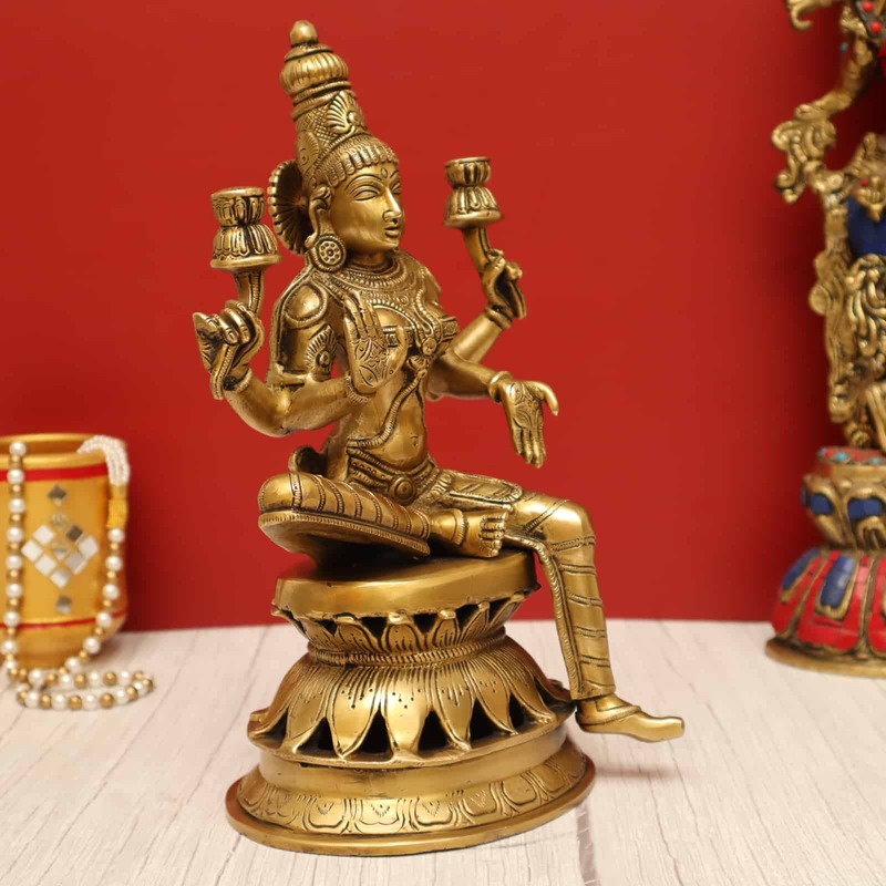 Brass Exquisite Lakshmi Devi Idol - 13 Inch Height - Auspicious Symbol of Prosperity!