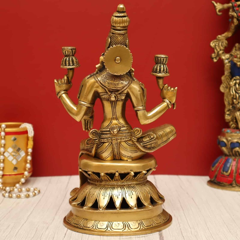 Brass Exquisite Lakshmi Devi Idol - 13 Inch Height - Auspicious Symbol of Prosperity!