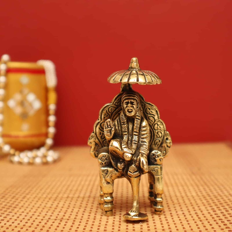 Brass Shirdi Sai Baba Idol - 3.8 inch Height | Serene Brass Shirdi Sai Baba Statue for Devotees