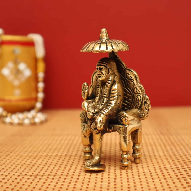 Brass Shirdi Sai Baba Idol - 3.8 inch Height | Serene Brass Shirdi Sai Baba Statue for Devotees
