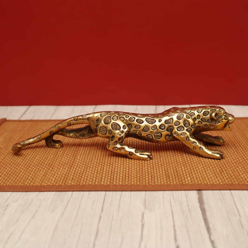 Brass Majestic Cheetah Sculpture - 11.5 Inch Length - Eyecatching Decor for Wildlife Enthusiasts!