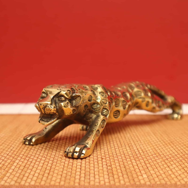 Brass Majestic Cheetah Sculpture - 11.5 Inch Length - Eyecatching Decor for Wildlife Enthusiasts!