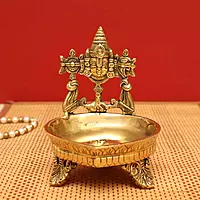 Brass Divine Tirupati Balaji Shankh Chakra Diya/Deepam - 5.5 Inch Height | Sacred Illumination for Spiritual Worship