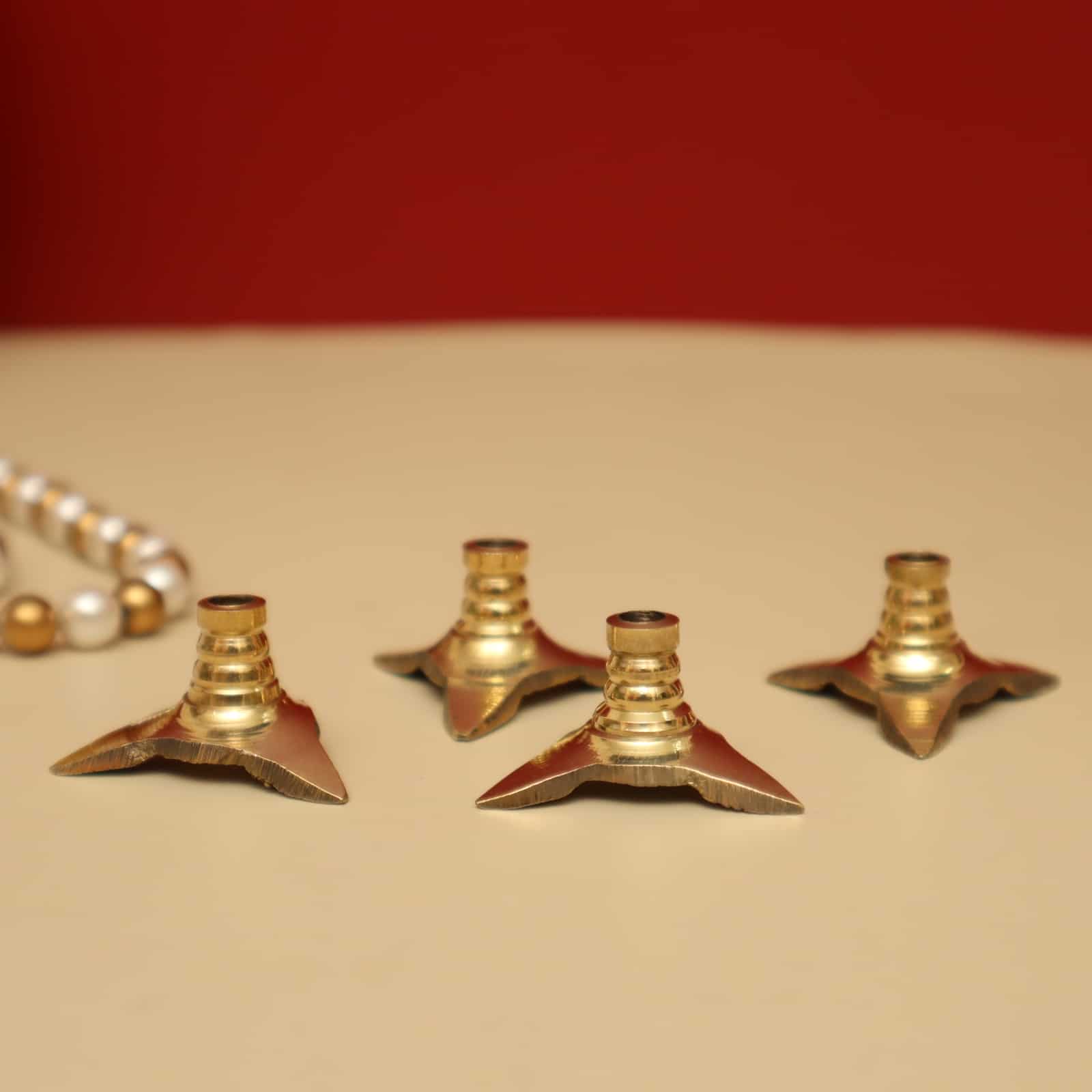 Brass Exquisite Lavanga Cotton Wick Holder Set - Set of 4 - Enhance Your Diya Lighting Experience