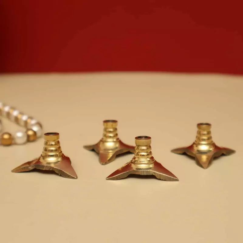 Brass Exquisite Lavanga Cotton Wick Holder Set - Set of 4 - Enhance Your Diya Lighting Experience