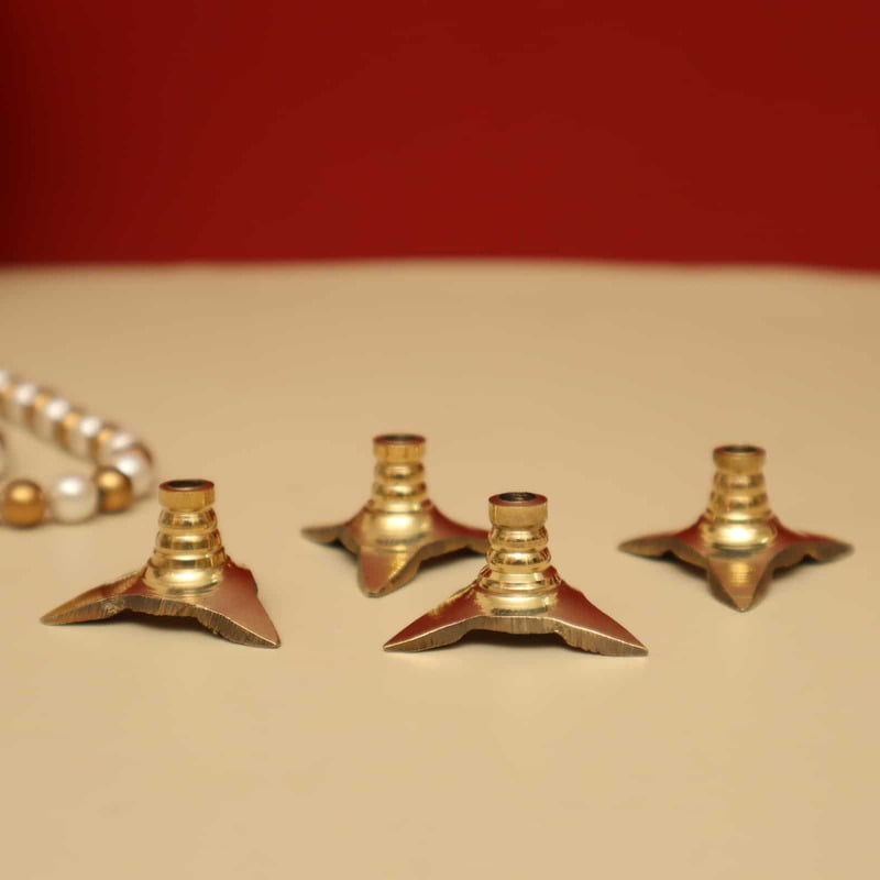 Brass Exquisite Lavanga Cotton Wick Holder Set - Set of 4 - Enhance Your Diya Lighting Experience