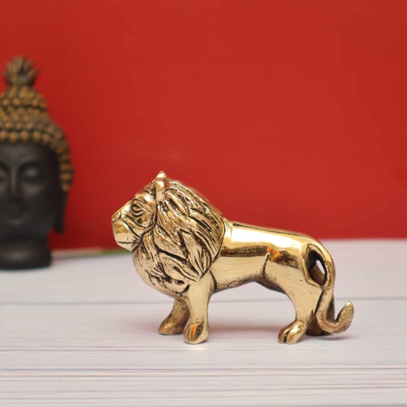 Brass Regal Small Lion Statue - 2.5 Inch Height | Perfect for Home Decor and Collectors