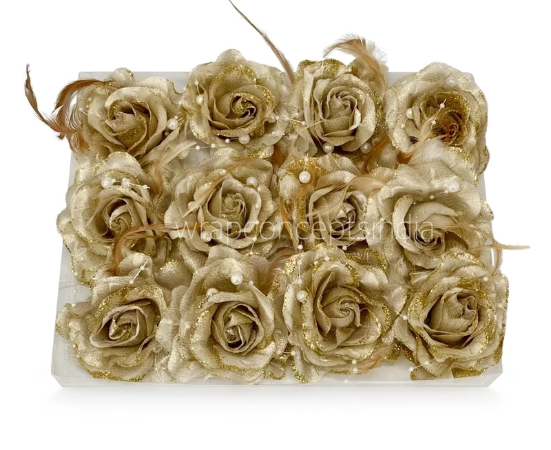 Gold Rose With Feather & Pearl String