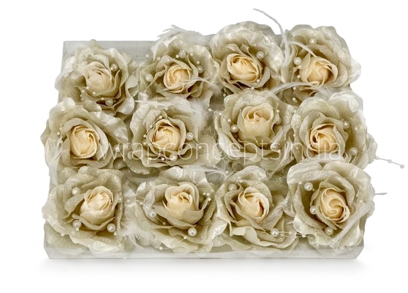 Champagne Rose With Feather & Pearl String