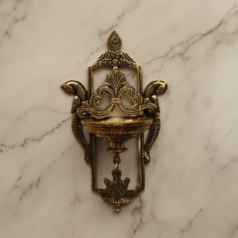 Brass Decorative Peacock Wall Hanging Diya - 9 inch Height