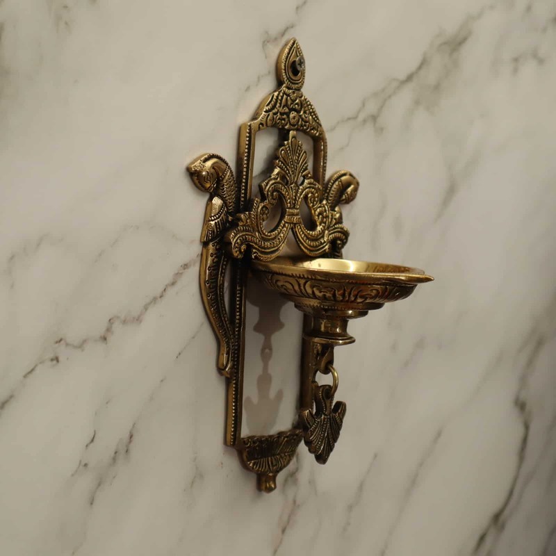 Brass Decorative Peacock Wall Hanging Diya - 9 inch Height