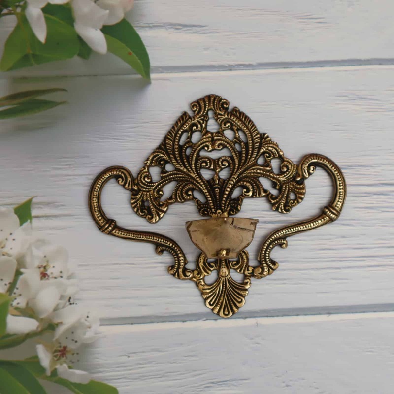 Brass Jaali Design Wall Hanging Diya - 6.2" Height | Handcrafted Beauty