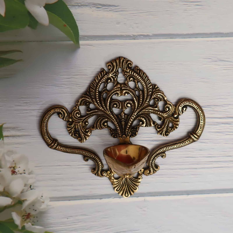 Brass Jaali Design Wall Hanging Diya - 6.2" Height | Handcrafted Beauty