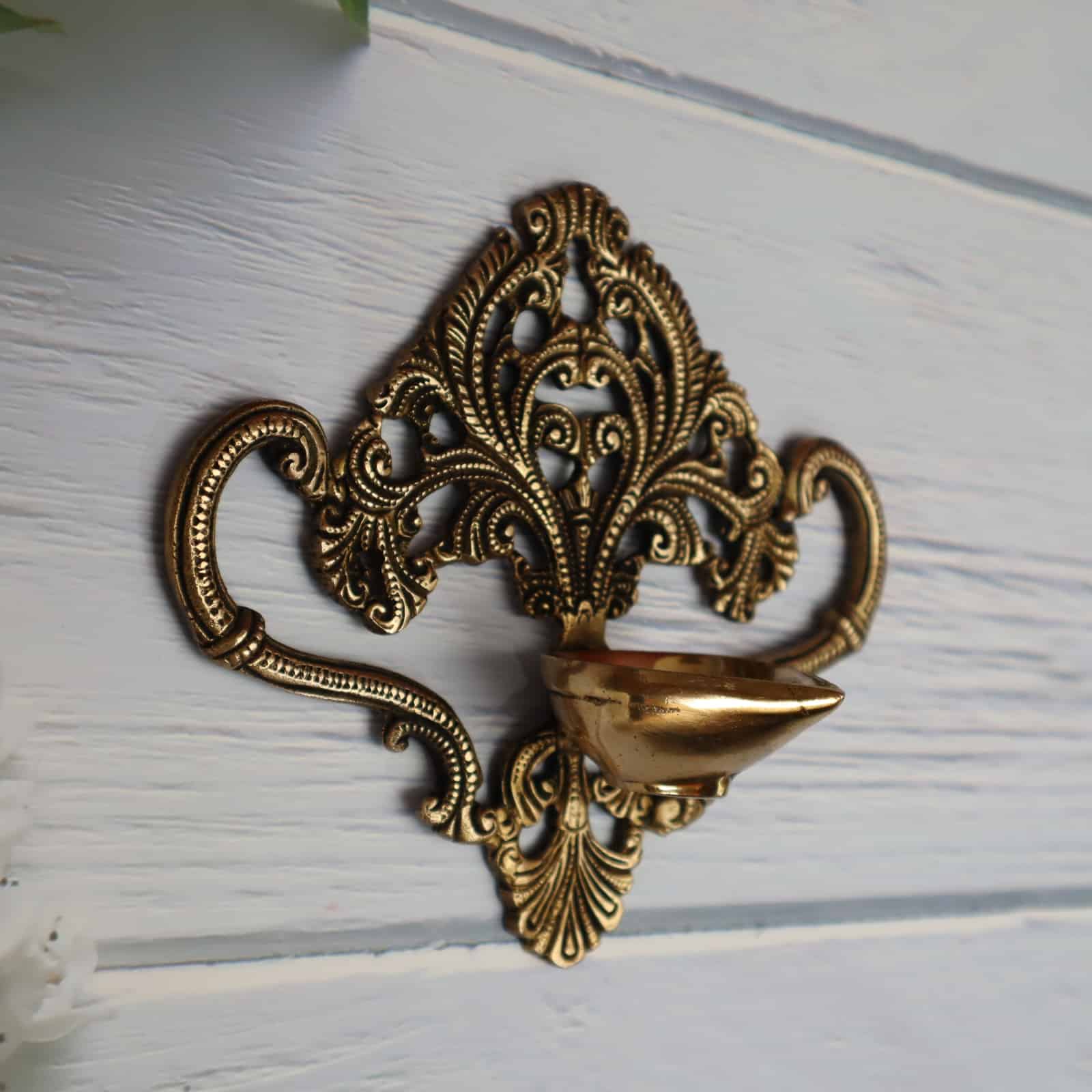 Brass Jaali Design Wall Hanging Diya - 6.2" Height | Handcrafted Beauty