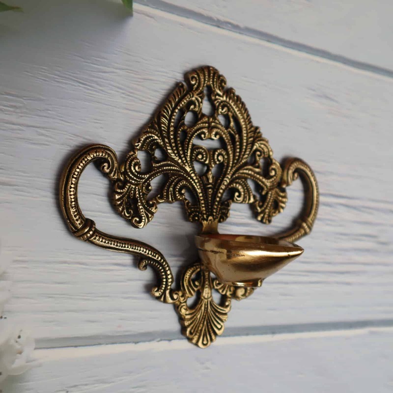 Brass Jaali Design Wall Hanging Diya - 6.2" Height | Handcrafted Beauty