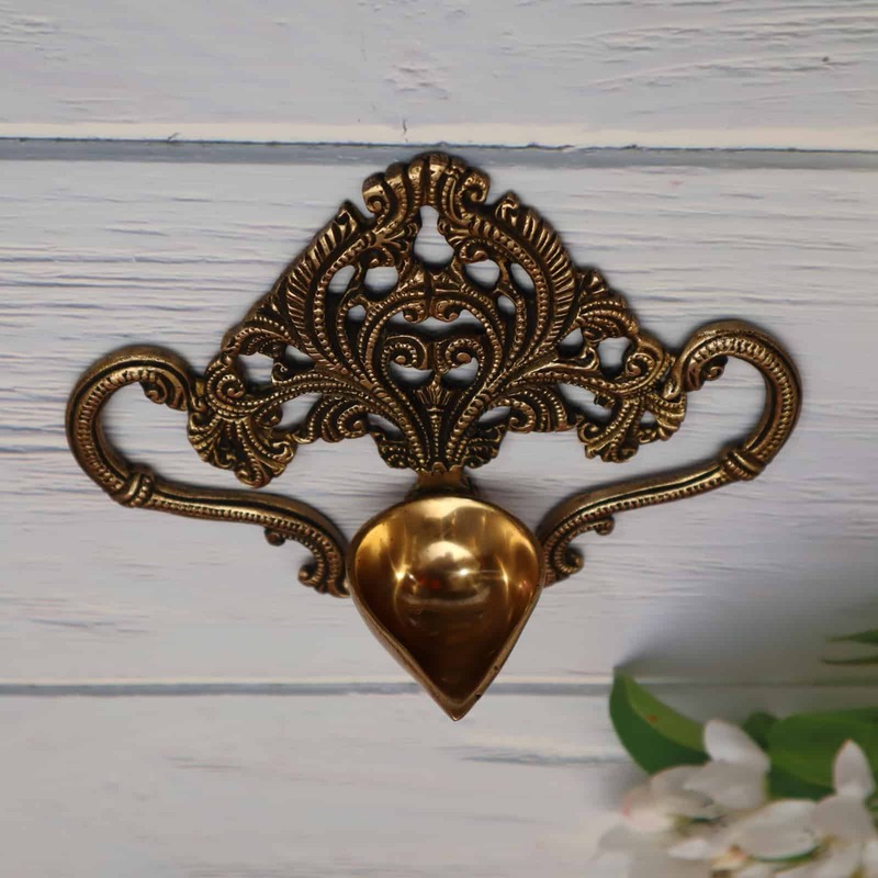 Brass Jaali Design Wall Hanging Diya - 6.2" Height | Handcrafted Beauty