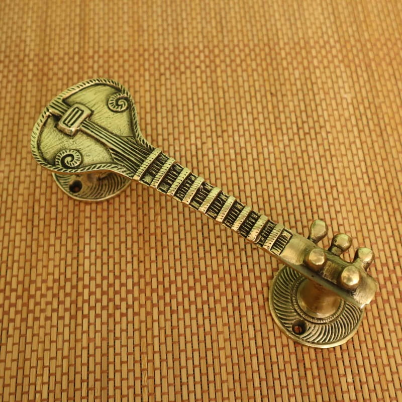 Brass Sitara door handle Sitara cabinet pull, Music door pulls - 7.5 inch Length