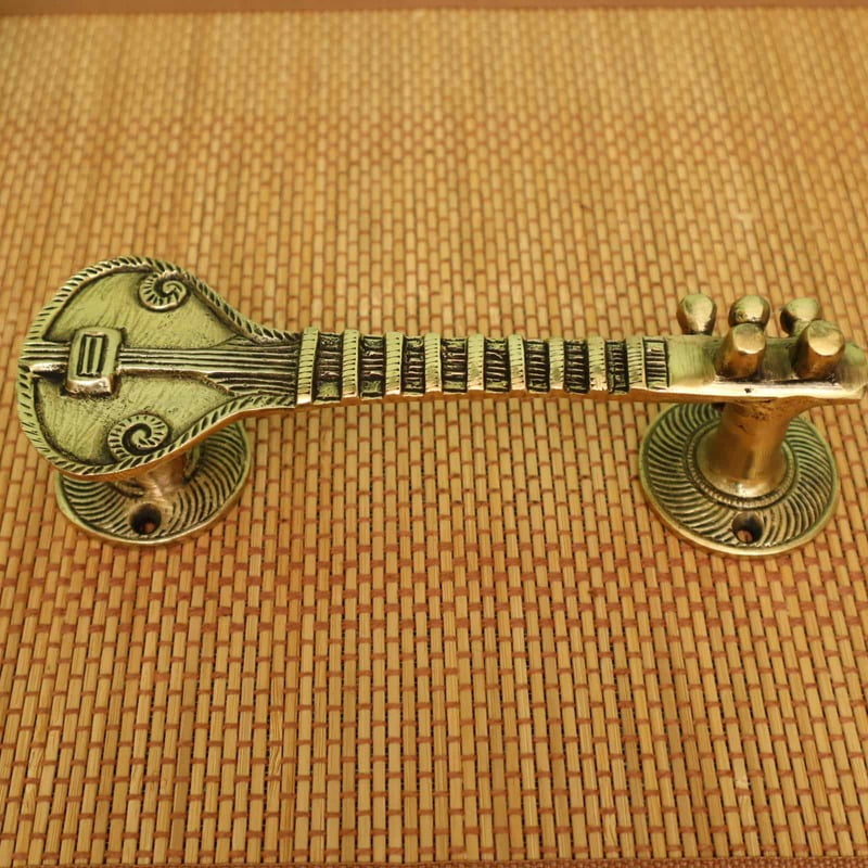 Brass Sitara door handle Sitara cabinet pull, Music door pulls - 7.5 inch Length
