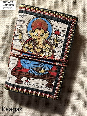 Kaagaz Handcrafted Pocket Notebook | 'Ganesh' Print | White