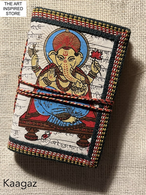 Kaagaz Handcrafted Pocket Notebook | 'Ganesh' Print | White