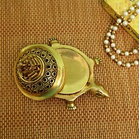 Brass Shree Yantra Tortoise Dhoop Dani - 5.7 Inch Length | For Vastu and Positive Energy