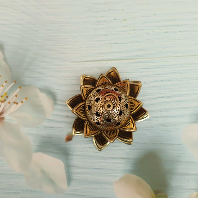 Brass Lotus Design Dhoop Dani - 4" Length | Exquisite Incense Burner