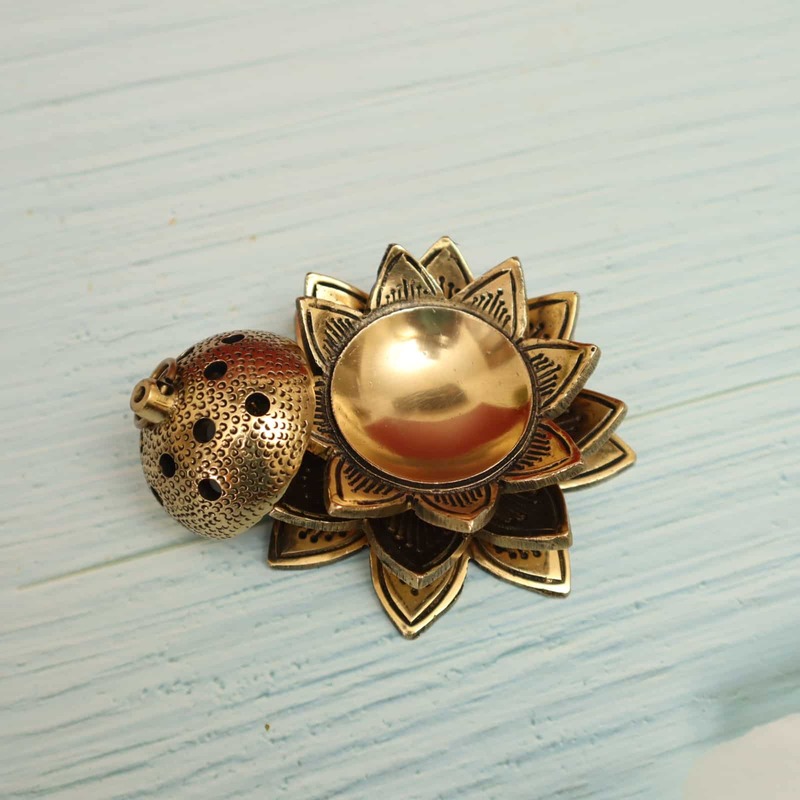 Brass Lotus Design Dhoop Dani - 4" Length | Exquisite Incense Burner