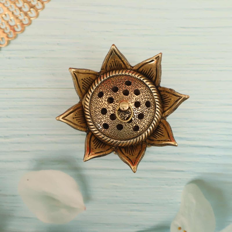 Brass Handmade Lotus Design Lobaan Lamp / Dhoop Dani / Incense Charcoal Burner - 4 inch Lengh