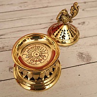 Brass Peacock Design Lobaan Lamp / Dhoop Dani / Incense Burner - 6.5 inch Lengh | Sacred Fragrance