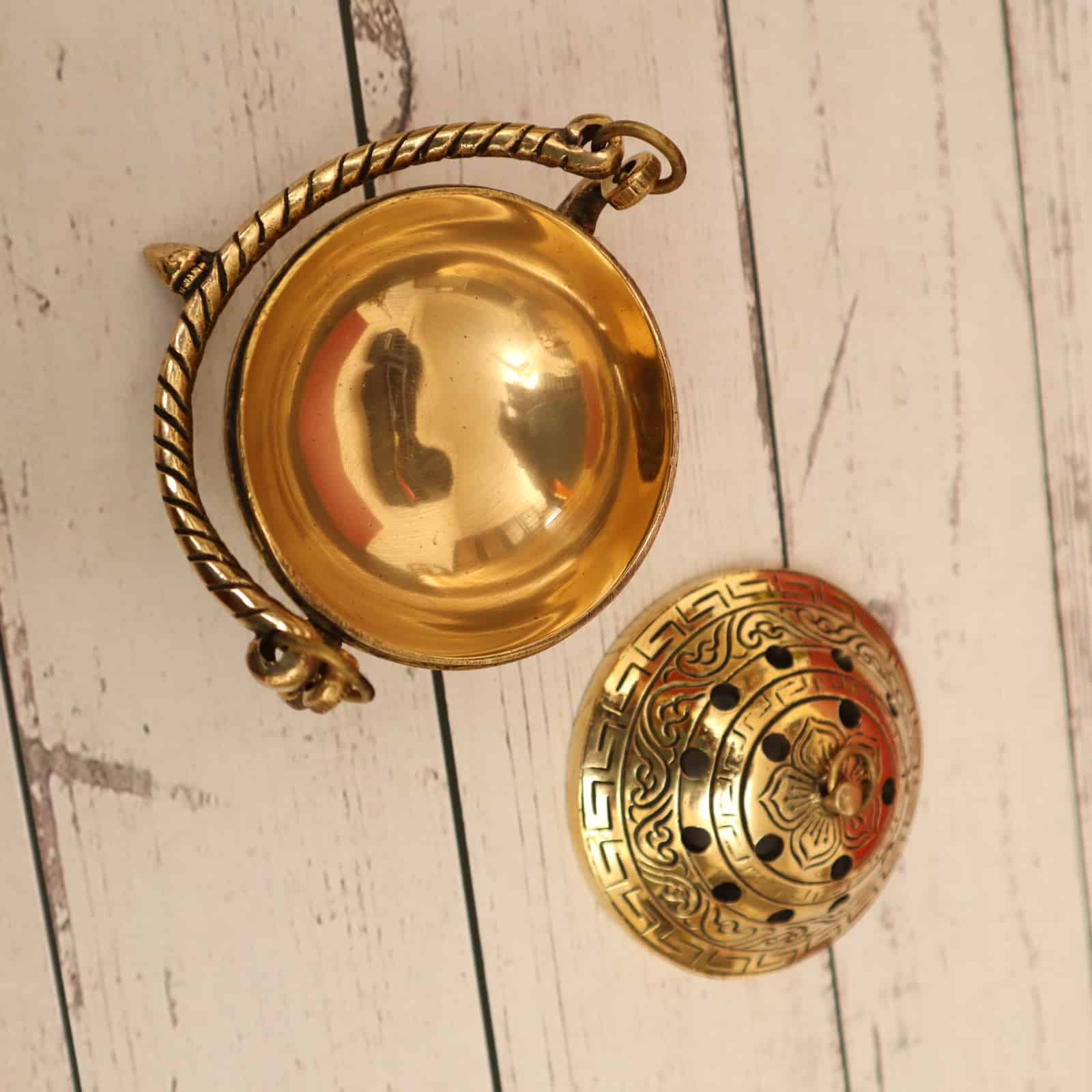 Brass Dhoop Dani with Handle and Lid - Versatile Incense Burner and Looban Lamp