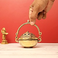 Brass Dhoop Dani with Handle and Lid - Versatile Incense Burner and Looban Lamp