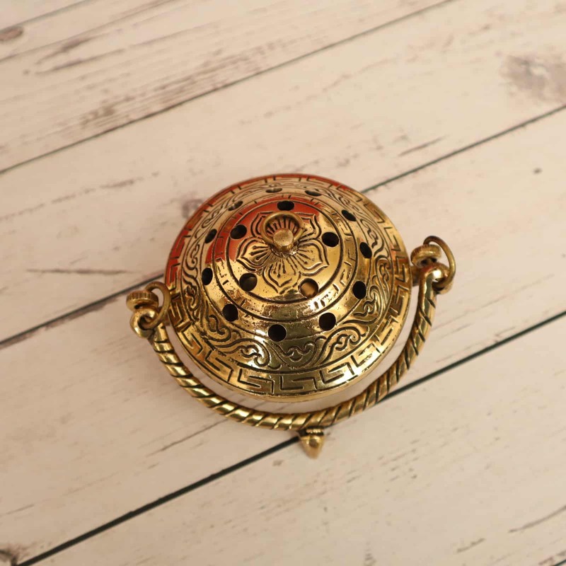Brass Dhoop Dani with Handle and Lid - Versatile Incense Burner and Looban Lamp