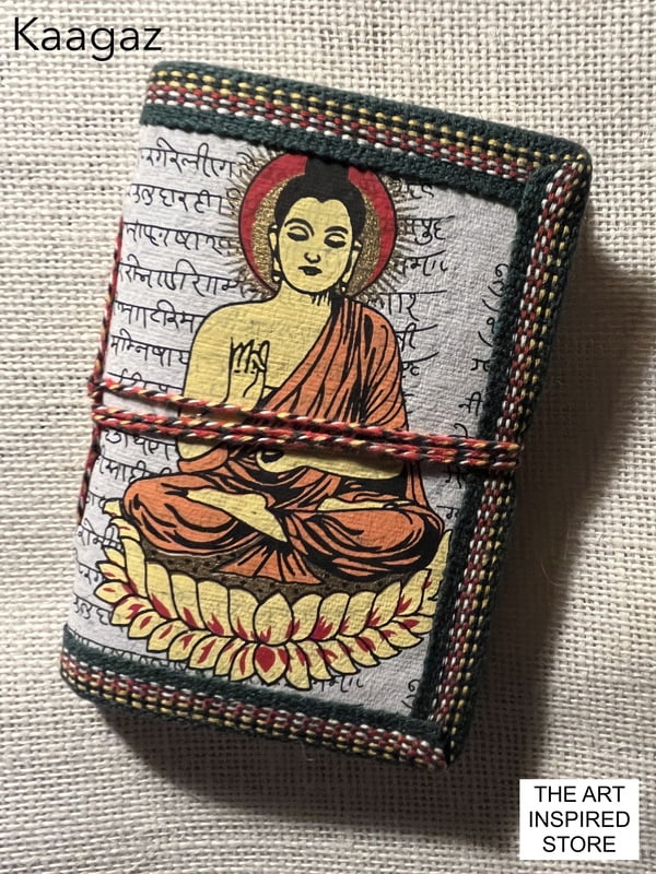 Kaagaz Handcrafted Pocket Notebook | 'Buddha' Print | Grey